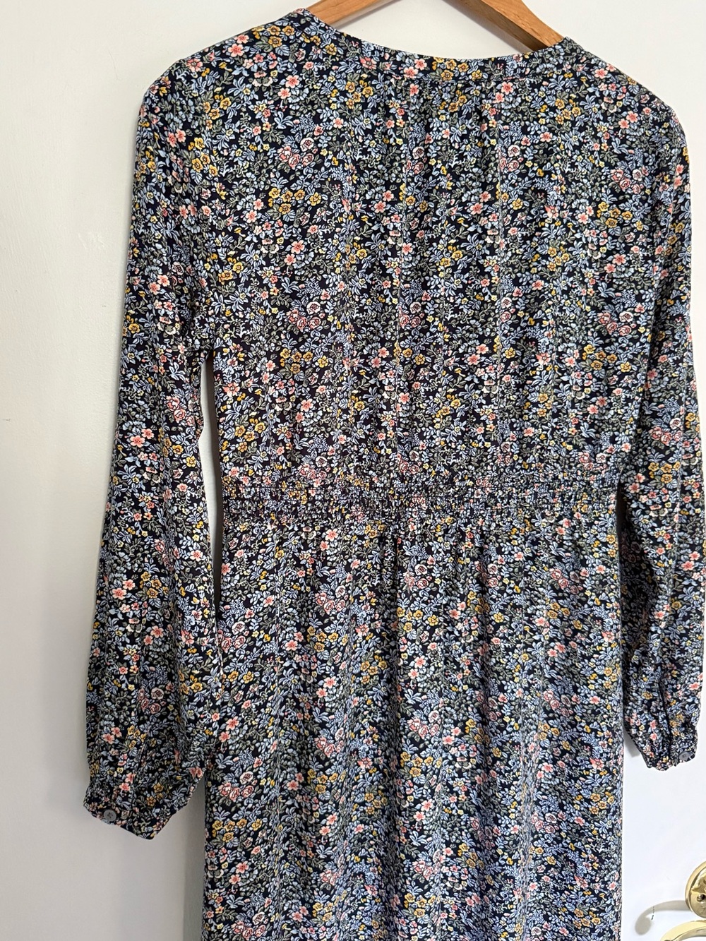 LOFT Navy Blue Floral Long-Sleeve Button Down Midi Dress - Picture 9 of 16